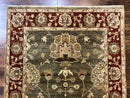 Indo Oushak Rug 4x6, Green and Maroon, Vintage Wool Floral Rug, Indian Agra Rug