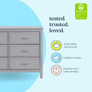 Charlie 6 Drawer Double Dresser Grey For Nursery And Kids Bedroom Storage