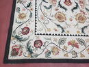 New Needlepoint Rug 9x12, Hand Woven Wool Area Rug, Flatweave Carpet, Handmade Chinese Needlepoint, Floral European Design, Ivory Background