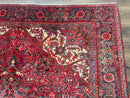 Persian Heriz Rug 7x10, Red and Navy, Geometric Medallion, Vintage Wool Carpet