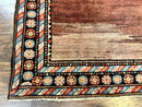 Antique Persian Rug 4x7, Sarab Tribal Wool Carpet, Brown and Multicolor, Handmade Wide Runner Rug 4 x 7, Open Field, Rainbow Border