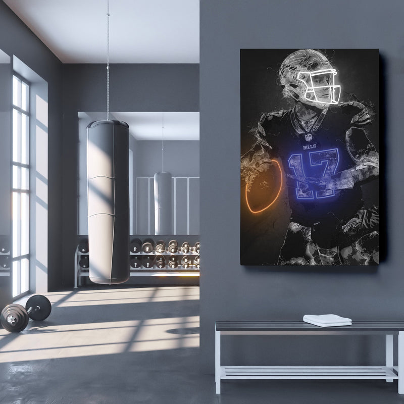 Josh Allen Graffiti Neon Buffalo Bills NFL Poster Canvas Print Kids Wall Art Man Cave Gift Home Decor