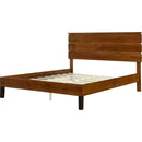 Mid-Century Modern Solid Wood Bed Frame Queen Size Platform Bed with Three-Piece Headboard Design, No Box Spring Needed, Brown