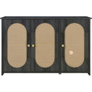 TREXM Retro 3-Door Sideboard with Large Storage Space Artificial Rattan Doors and Metal Handles, Accent Cabinet for Living Room and Hallway (Antique Black)