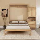 Full Size Solid Wood With Rattan Murphy Bed Cabinet Space-Saving Bed with 2 Side Cabinet Storage Shelves, Perfect for Guest Room, for Bed Room, Guest Room, Home Office, Natural