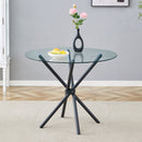 Modern Circular Transparent Tempered Glass Round Table with Black Metal Legs, 36.6 Inches Diameter