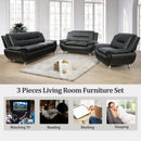 Faux Leather 3 Piece Modern Living Room Sofa Set Black