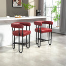 Bar Stools Set of 2, Modern Bar Stool with Back, Black Metal Frames, Upholstered Bar Stools for Kitchen Island, Pub, Club (Wine Red PU)