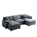 Oversized modular cushioned sofa with conversible ottoman, 3-seater sofa with 2 footstools, U shape sofa inGrey corduroy fabric