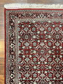 Indo Persian Runner Rug 2.7 x 8, Wool Hand Knotted Vintage Carpet, Red Black, Herati Allover Pattern, Oriental Runner, Rug for Hallway