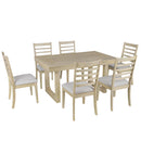 7PCs Extendable Dining Table Set, Farmhouse Extendable Table with 18' Move Leaf, 78' Rustic Wooden Kitchen Table and 6PCs Upholstered Chairs, Expanding Dining Room Table Set