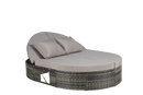 Outdoor Patio Round Daybed, Sun Bed with Adjustable Backrests and Foldable Cup Trays, Reclining Outdoor Lounger Wicker Rattan Patio Daybed with Cushions and Pillows for Backyard Poolside