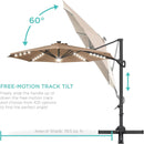 10 Foot Solar LED Cantilever Patio Umbrella With Lights Cross Base For Outdoor Use