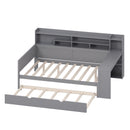 Wooden Full Size Daybed with Storage Shelves, Multi-functional Bed with Twin Size Trundle Bed and  Study Desk,Gray