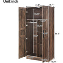 2-Door Wooden Wardrobe Armoire with LED and 4 Storage Shelves, Brown