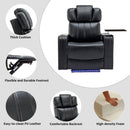Modern PU Leather Power Recliner with Cooling Cup Holder, Bluetooth Speaker, LED Lights, and Tray Table in Black
