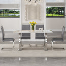 Table and chair set.63*31.4 Inch Pandora Patterned Sintered Stone Dining Table Set - 4 Dark Gray PU Chairs With Silver Metal Legs.Modern Light Luxury.Perfect For Dinner Room,Meeting Room,Kitchen,etc.