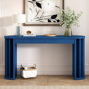 U_Style 59-inch Long Console Table,Oak Veneer Sofa Table,Curved and Straight Line Design,Behind the Couch, Farmhouse Entryway Table for Entrance, Hallway, Living Room (Navy Blue)