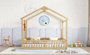 Double Twin House-Style Floor Bed with Fence, Guardrails, without door, Natural(Old Sku:W504P143318)