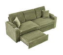 80-inch two-in-one folding sofa, foldable and hidden lying function, corduroy fabric, equipped with cup holder and pillow, easily adapts to the living room space, green
