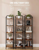 5-Tier Industrial Corner Shelf Narrow Rustic Black Bookcase