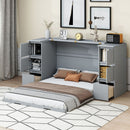 Full Size Murphy Bed with Drawers, Cabinets and USB Ports,Gray