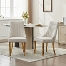 Rayon Cloth Flocking Chenille Dining Chairs Channel Kitchen Dinner Chair Comfy  Fabric Upholstered Accent Chair for Dining Room with Golden Stainless Steel Plating Legs,Set of 2 (Beige), SW1647BG