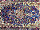 Persian Kirman Rug 6x9, Floral Medallion Vintage Wool Handmade Carpet 6 x 9, Animal Pictorials Birds, Semi Antique, Navy Blue, Millefleur