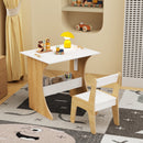 Kids Table Set with One Chair, Multifunctional Wooden Children Study Table-Convertible Tabletop for Study, Drawing & Play, Natural