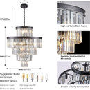 Black Luxury Crystal Chandelier Modern Chandeliers Lights Fixture Hanging Pendant Light Fixture for Dining Room Bedroom Living Room Dia 23.6 Inch-Black