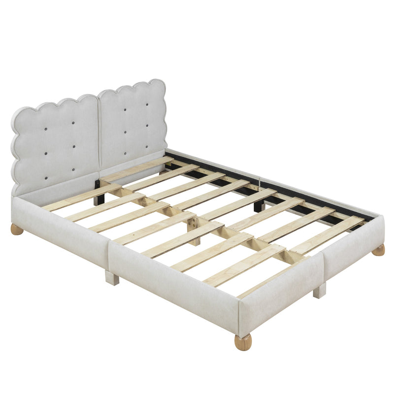 Queen Size Upholstered Platform Bed with Support Legs,Beige