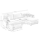 Oversized modular cushioned sofa with conversible ottoman, 3-seater sofa with 2 footstools, U shape sofa inGrey corduroy fabric