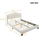 Full Size Upholstered Flower-Shape Bed, Elegant Flowers Headboard with LED Light Strip, Sherpa Fabric Platform Bed with Wooden Slats Support, White