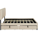 Queen Size Velvet Upholstered Platform Bed with 2 Drawers and 1 Twin XL Trundle- Beige