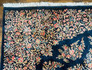Antique Persian Kerman Rug 10x13, Navy Blue Floral Carpet, Fine 270 KPSI