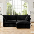 Slipcovered Sectional 2 Seater Sofa Couch with Convertible Ottoman, Wide and Deep Seat L Shaped Sofa with Detachable Cover and Soft Multiple Big Pillows,Black Corduroy Fabric
