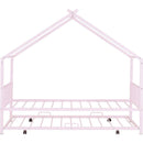 Twin Size Metal House Bed with Twin Size Trundle, Pink