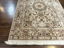 Pak Persian Rug 4x6, Floral Medallion, Beige, Wool and Silk Highlights, Vintage Handmade Rug
