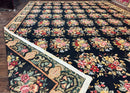 Palace Size Needlepoint Rug 12x16, Black and Colorful, Floral Panel, Handmade Oversized Wool Needlepoint Carpet, Rare