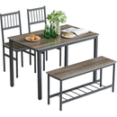 Dining Table Set for 4,Kitchen Table with 2 Benches,Wood Tabletop and Metal Frame,Breakfast Table Set for Small Space,Apartment,Dining Room, Home Office