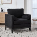 35.4' Wide Modern Farmhouse Performance Accent Chair with Black Finish Legs, Wood Base Reading Armchair Single Sofa with Two Bolster Pillows for Living Room offices and Lounge, Black Boucle.
