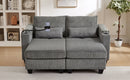 Convertible Chaise Lounge 63' Loveseat Sofa Bed with USB Ports, Cup Holders, Phone Holder, Ample Storage, Grey Corduroy