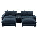 Contemporary Chenille Upholstered Sectional Sofa with Ottomans, USB Ports, Cup Holders & Storage, Blue