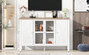 U-Can 47.2'' Retro TV Stand for TVs up to 43 Inches, Entertainment Center Media Console Cabinet with 3 Spacious Cabinets, Glass Cabinet Doors and Anti-tip Device for Living room