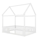 Wood House Bed With Fence And Door
