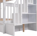 Twin Over Twin Bunk Bed With Stairs Guard Rail And Storage Drawers White