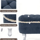 Blue 29.5 Inch Upholstered Storage Ottoman Cushion