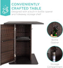 Brown Outdoor Wicker Bar Table Set With Bottle Opener