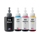 US Remanufactured for Epson 774/664 (774Bk/664CMY) High Yield Ink Bottle Made in the USA, 4-Pack