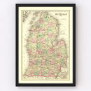 Vintage Map of Michigan 1875